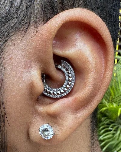 Daith piercing, pave clicker at Rebel Tattoos, Sector 67 Gurgaon