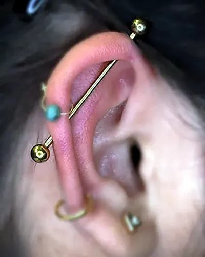 Industrial piercing, helix hoops at Rebel Tattoos, Sector 67 Gurgaon