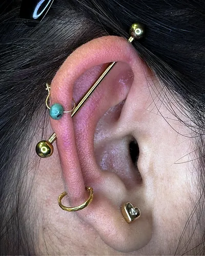 Industrial piercing, barbell at Rebel Tattoos, Sector 67 Gurgaon