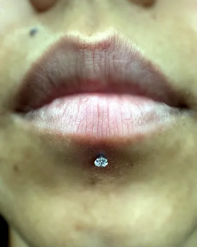 Labret piercing, single stud at Rebel Tattoos, Sector 67 Gurgaon