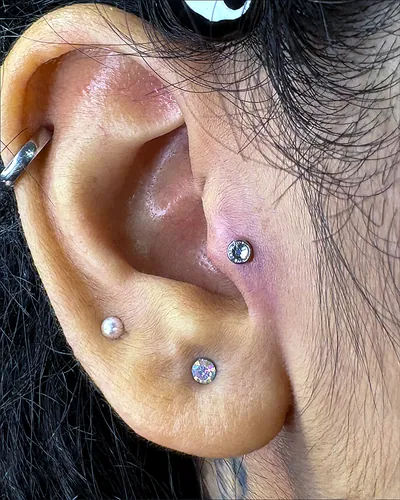 Tragus piercing, single stud at Rebel Tattoos, Sector 67 Gurgaon