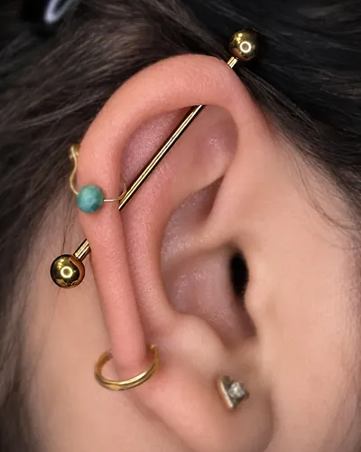 Industrial barbell with helix hoops at Rebel Tattoos, Sector 67 Gurgaon