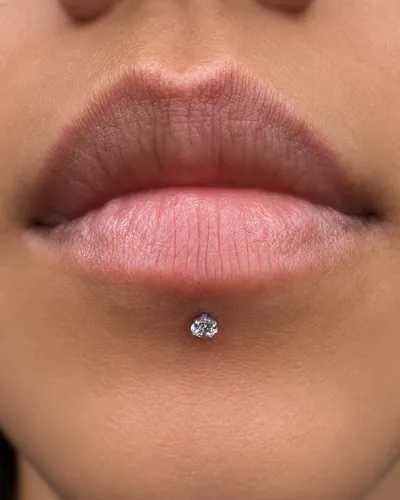 Labret piercing, single stud at Rebel Tattoos, Sector 67 Gurgaon