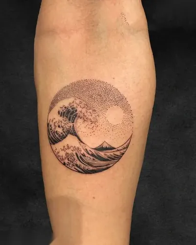 The Great Wave, japanese tattoo on the forearm, stippling, at Rebel Tattoos, Sector 67 Gurgaon