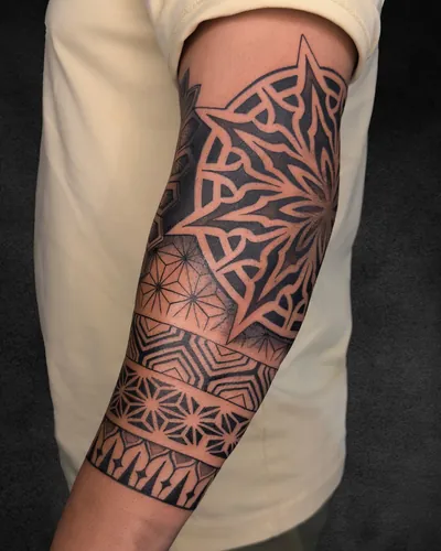 Mandala, geometric mandala tattoo on the forearm, blackwork, at Rebel Tattoos, Sector 67 Gurgaon