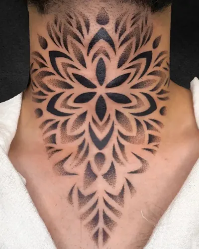 Neck Mandala, mandala tattoo on the neck, dotwork, at Rebel Tattoos, Sector 67 Gurgaon