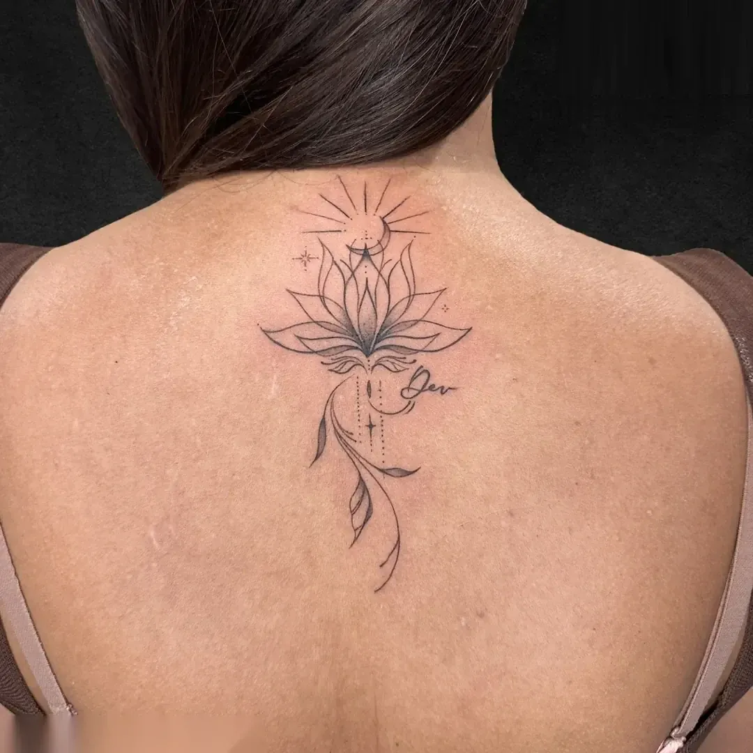 Lotus mandala single needle fine line forearm tattoo at Rebel Tattoos Gurgaon